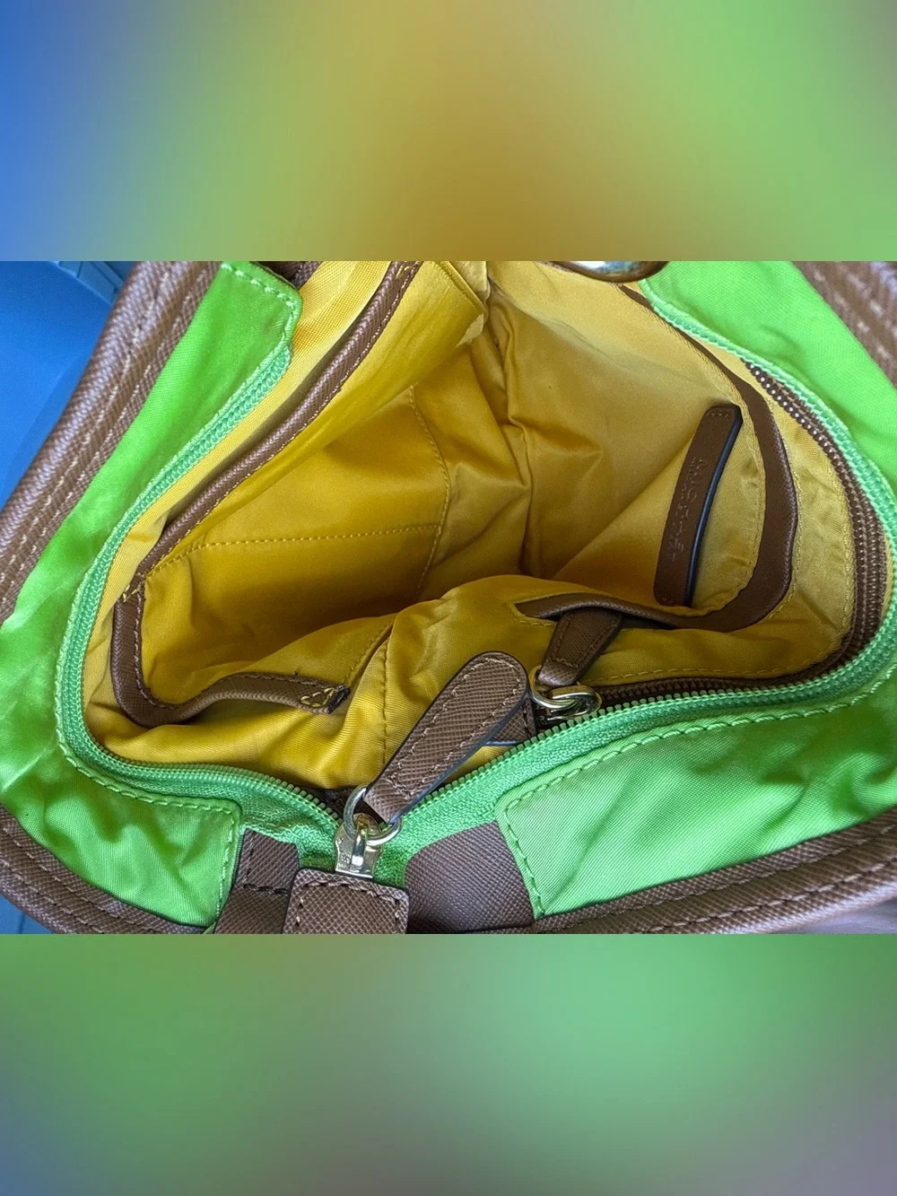 Michael Kors Lime Green Crossbody Bag Nylon Kempton Gold Hardware Missing Strap